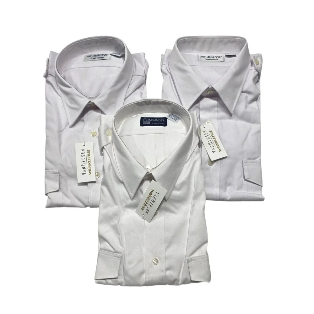 Van Heusen Pilot Shirt Mens 17.5 White Aviator Commander Uniform Epaulets Lot 3